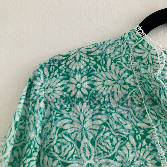 ZARA Boho Long Sleeve Dress Green Button Front Floral Festival Hippie Size XL - Picture 3 of 9